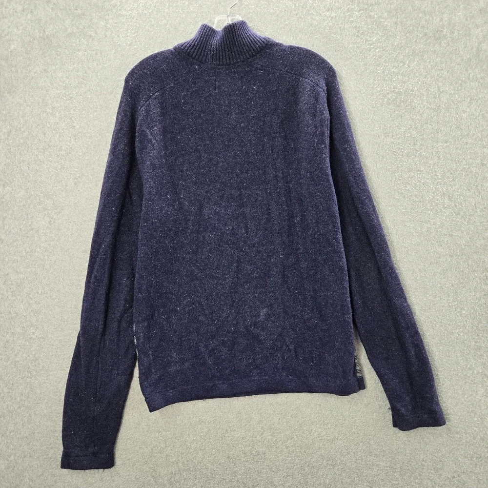 Royal Robbins Men Sweater Large Blue Striped Wool Blend 1/4 Zip‎ Mock Neck